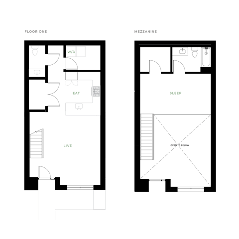 Floor plan for 1 bed, 1 bath, 939 sqft